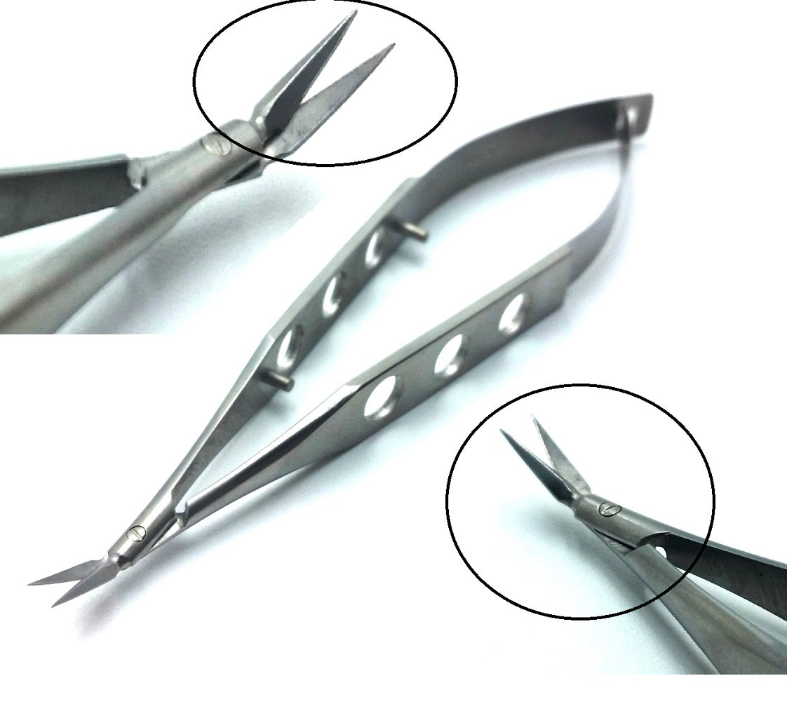 Vannas Micro Small Blade Stitch Scissors Angled Forward, 4'', Fenestrated