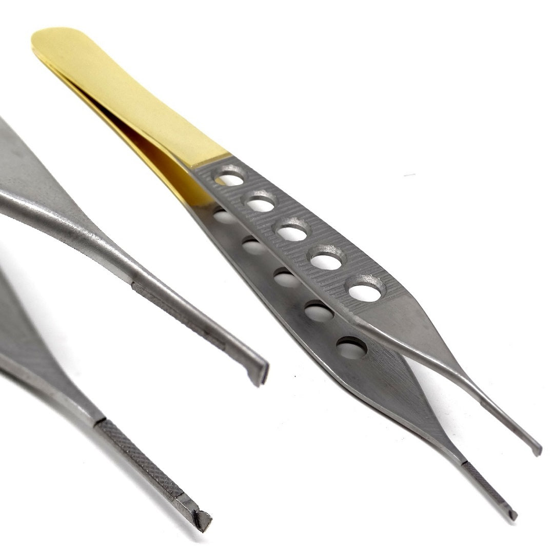 TC Adson Tissue 1x2teeth Forceps 6", Straight, Fenestrated, Gold Handle