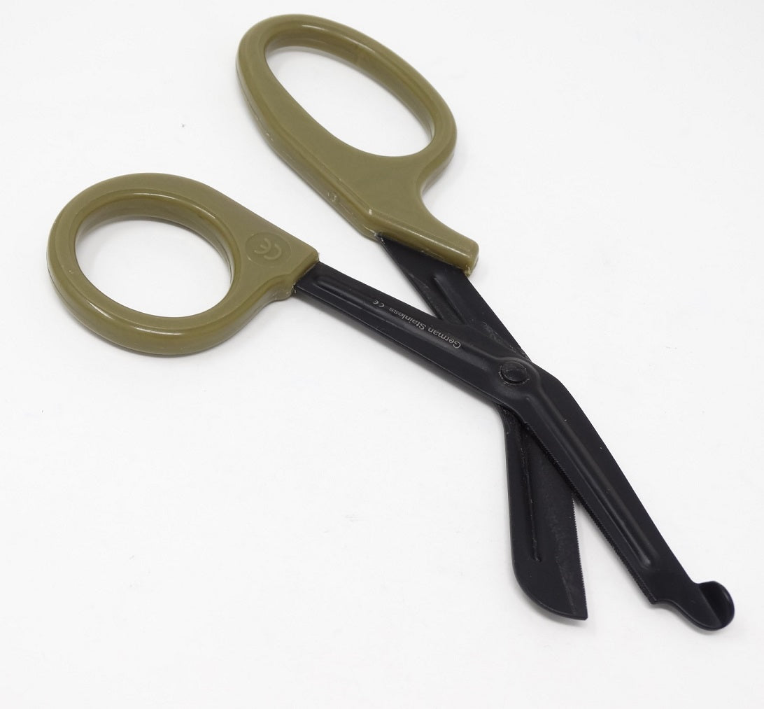Sand Tan Handle with Fluoride Coated Black Blades Trauma Shears 7.25"