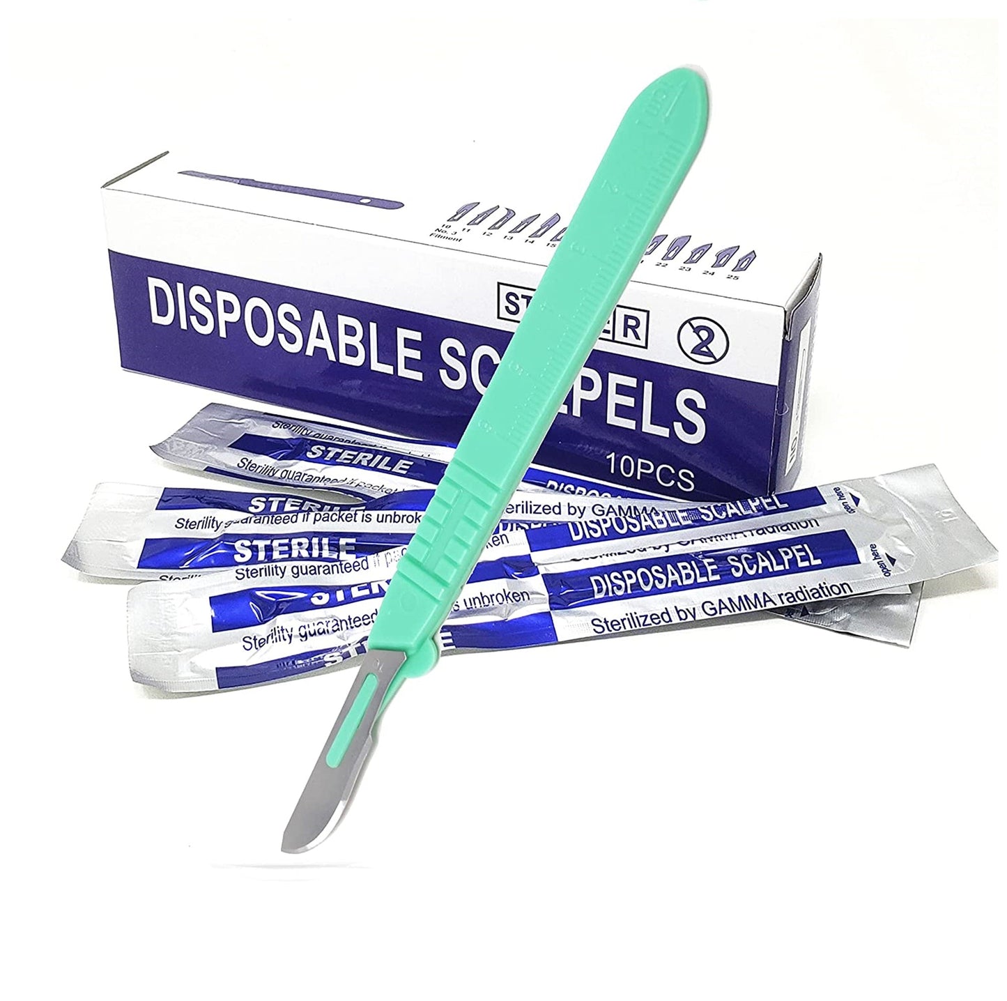 Disposable Scalpels #10, 10/bx Carbon Steel Blades, Plastic Handle