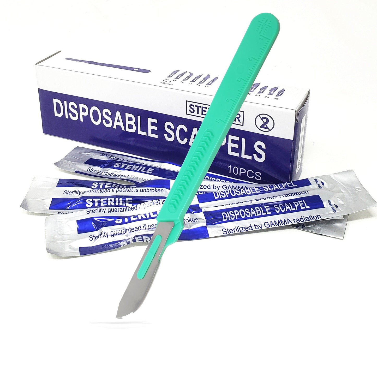 Disposable Scalpels #22, 10/bx Carbon Steel Blades, Plastic Handle