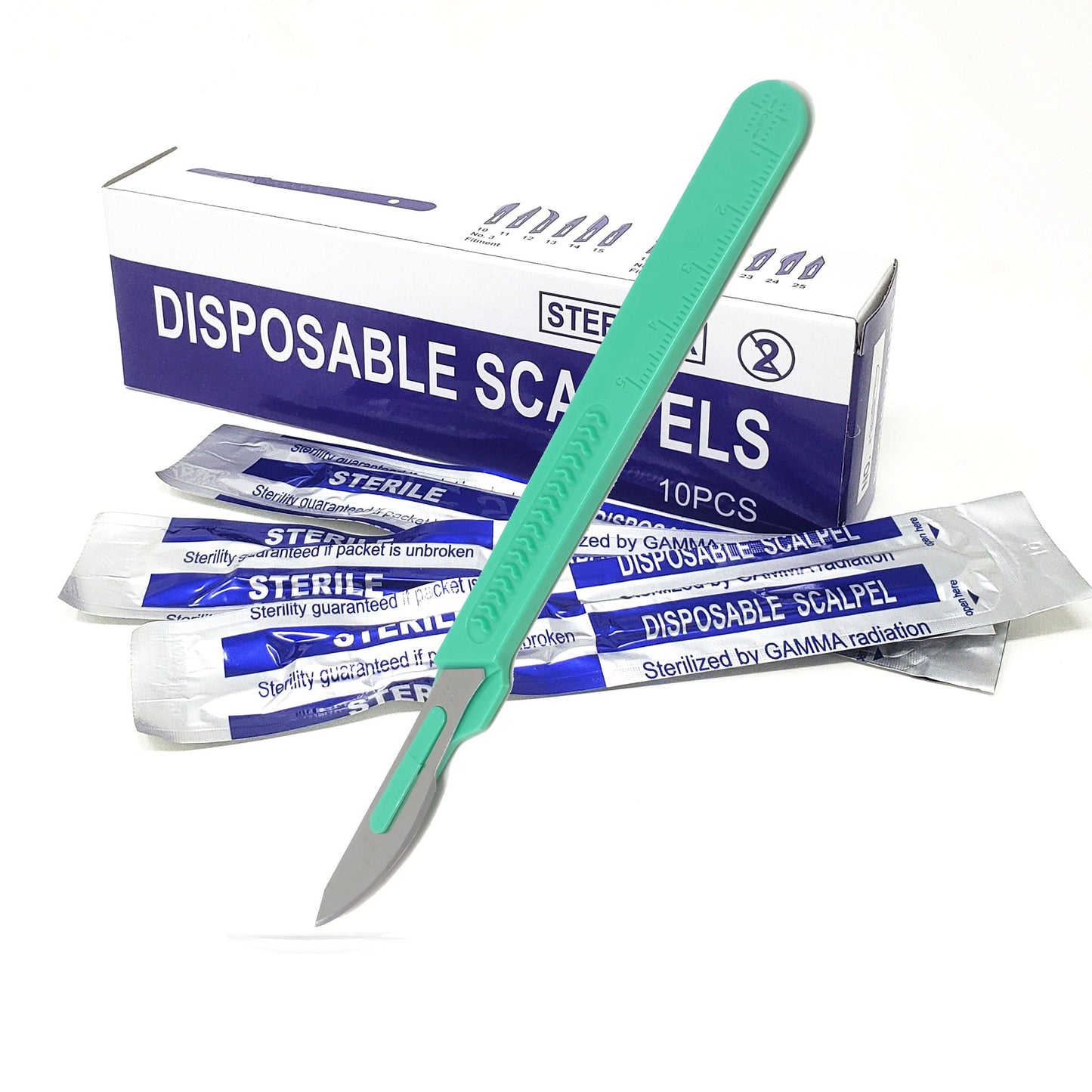 Disposable Scalpels #24, 10/bx Carbon Steel Blades, Plastic Handle