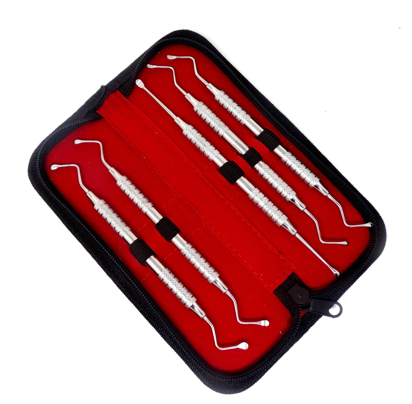 5 Pcs Lucas Surgical Bone Curettes Cyst Removal Tooth Socket Double Ended Stainless Steel Hollow Handle Dental Instruments w/Case