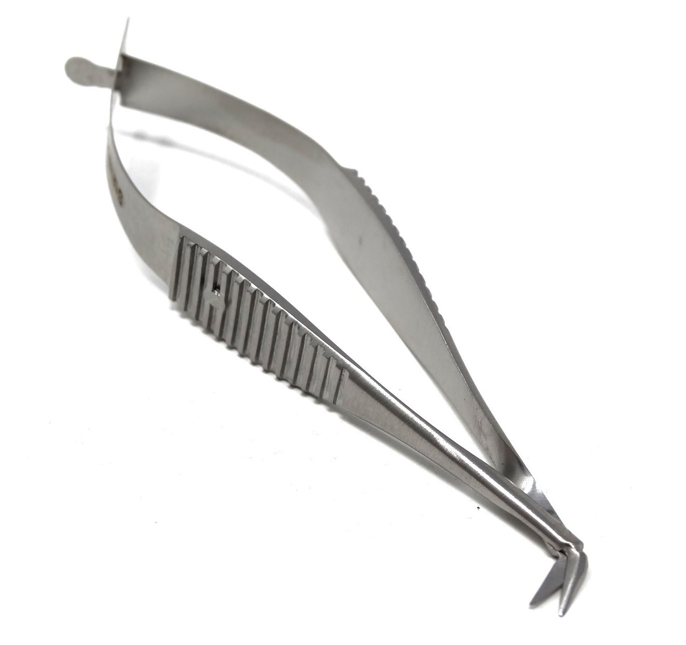 Vannas Micro Small Blade Stitch Scissors Angled to The Side, 3'', Ridged Handle