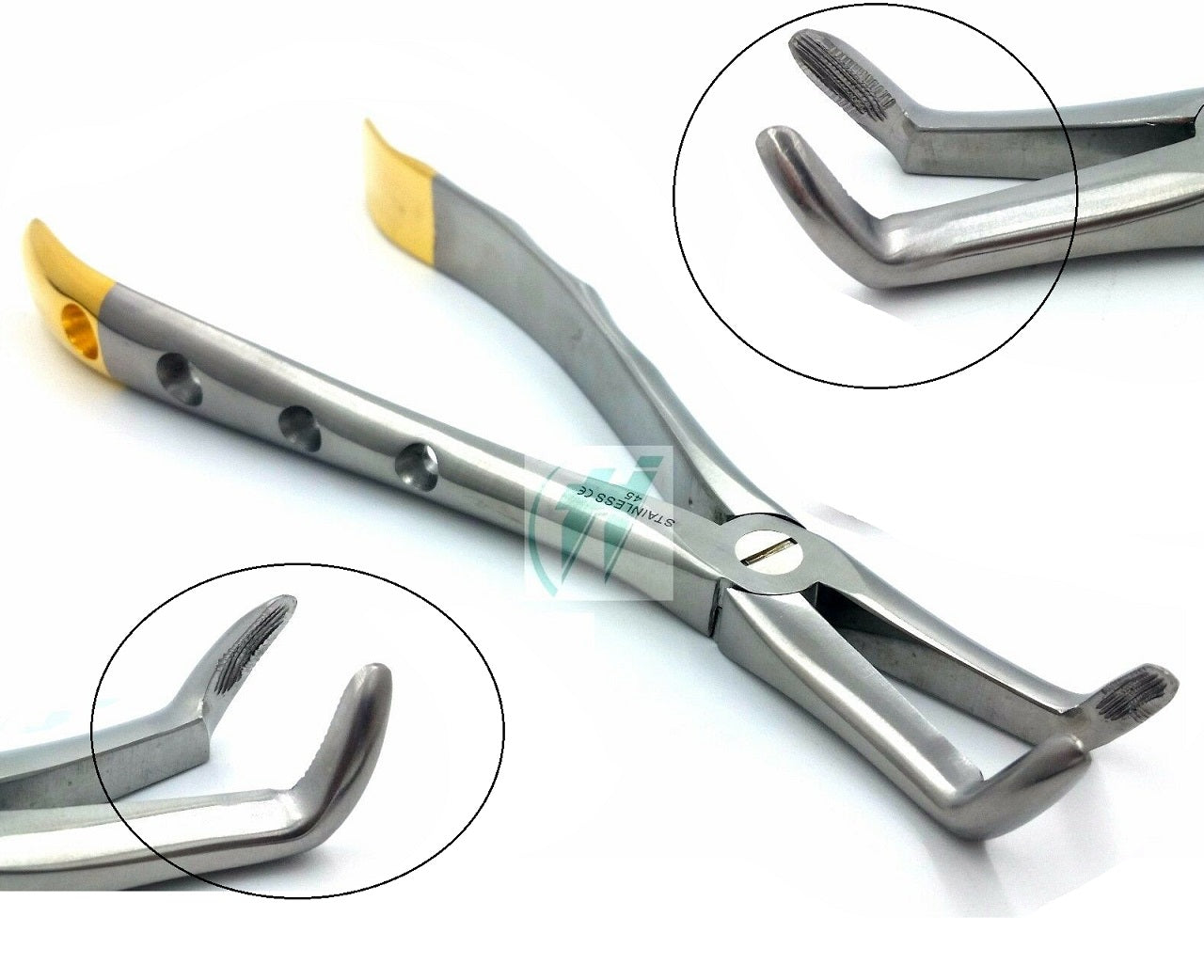 Dental Extraction Forceps #45, Gold Handle, Stainless Steel
