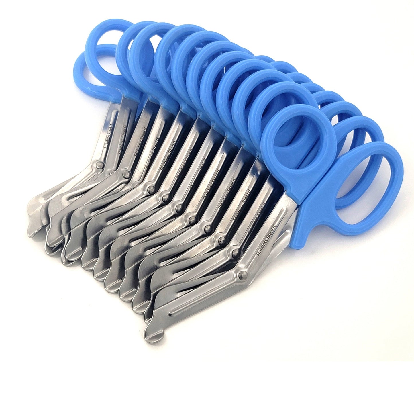 12/Pack Sky Blue Handle Trauma Shears 7.25" Stainless Steel Scissors for Paramedics, EMT, Nurses, Firefighters + More