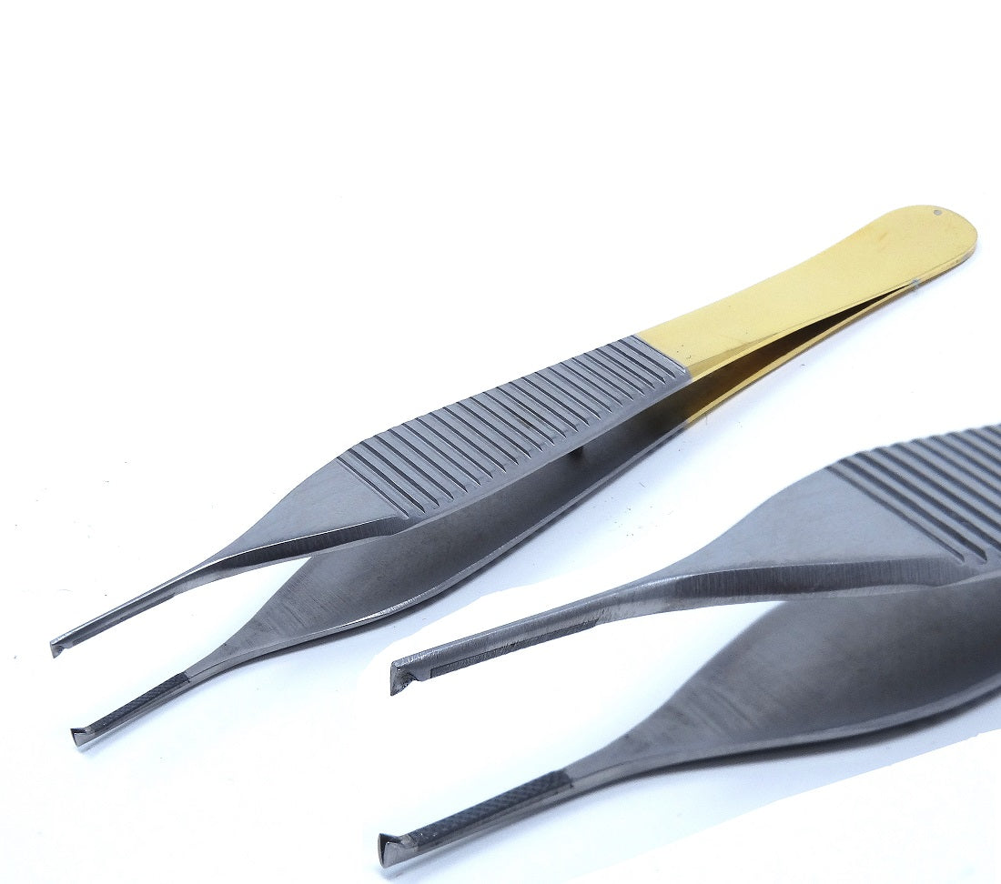 TC Adson Tissue 1x2teeth Forceps 4.75", Straight, Gold Handle