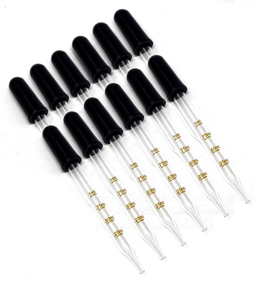 1ML Glass Graduated Dropper with Rubber Cap Straight Drip Tube Dropping Pipette for Laboratory - 12pcs