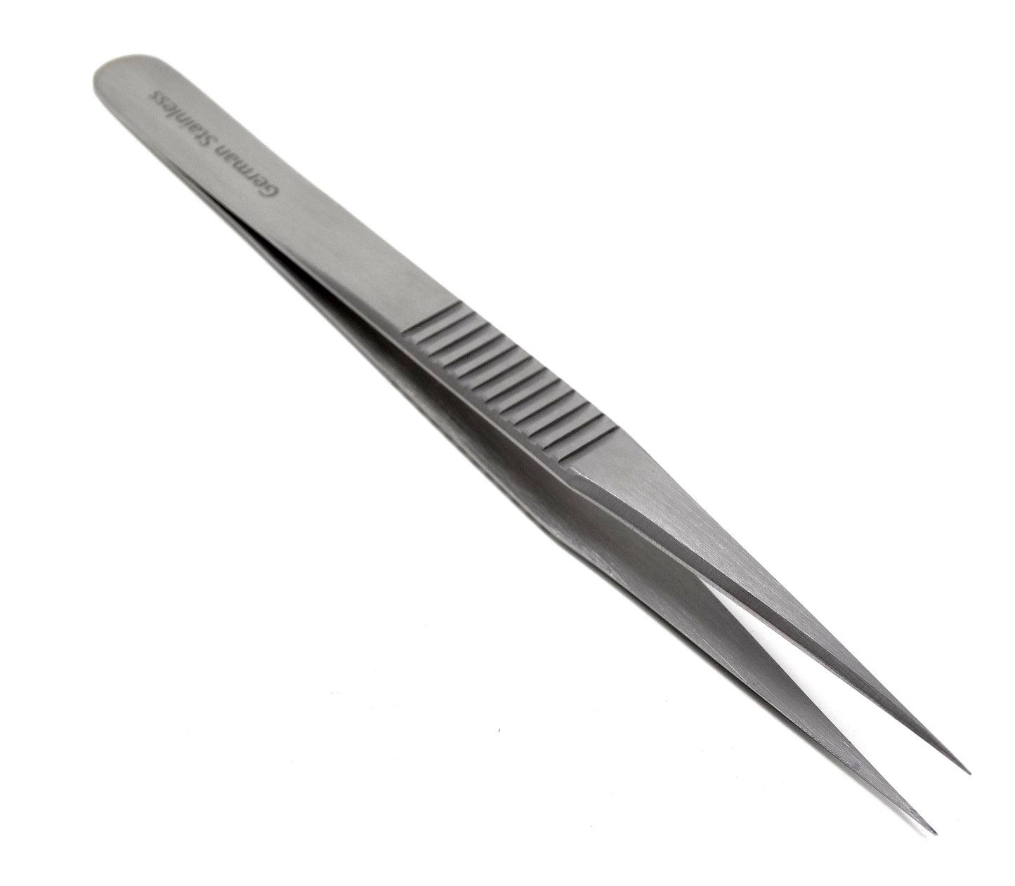 Stainless Steel Micro Surgical Forceps Tweezers Straight, Ridged Handle, Fine Point