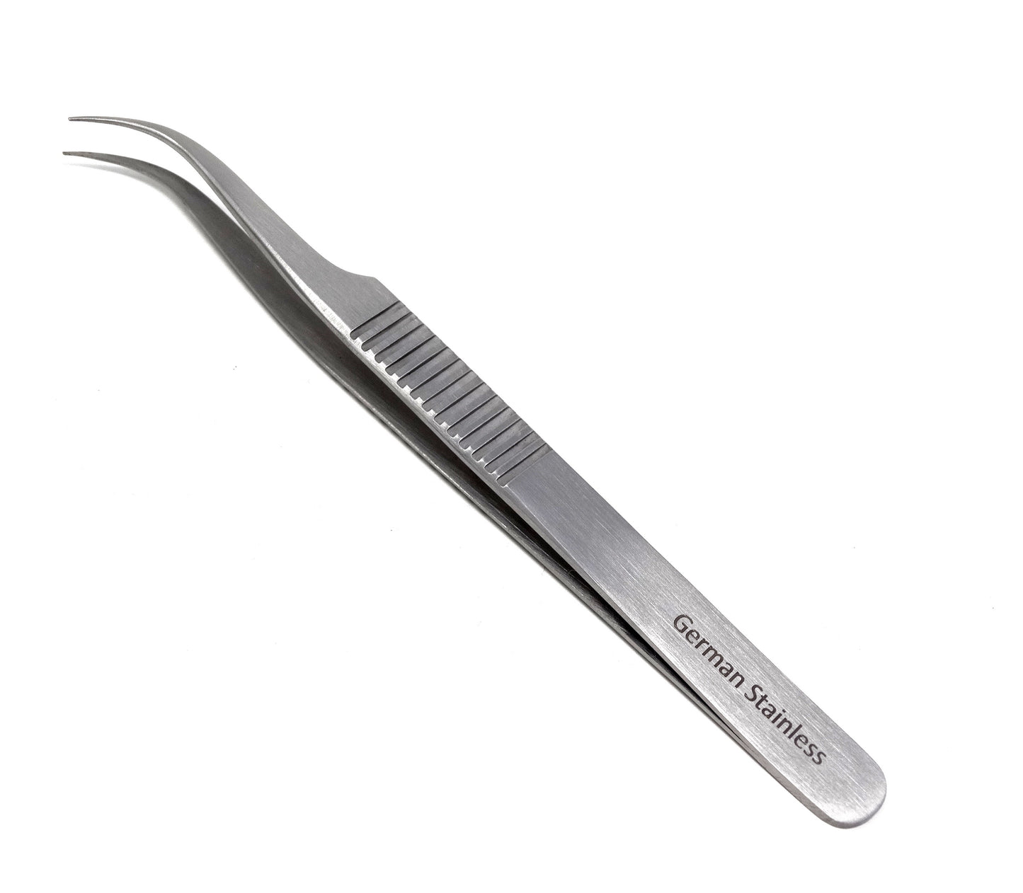 Stainless Steel Micro Surgical Forceps Tweezers Strong Curved, Ridged Handle, Fine Point