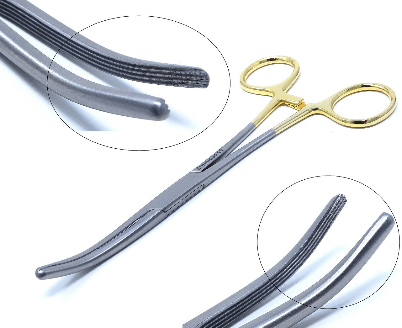 Gold Handle Carmalt Artery Forceps Curved 6.25", Longitudinal Jaws