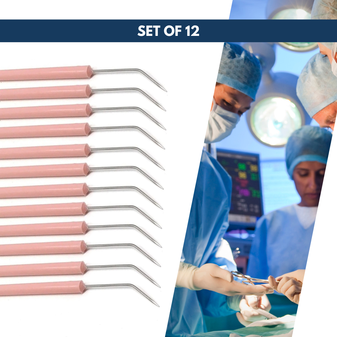 12/Pack Plastic Handle Dissecting Dissection Teasing Needle Angled