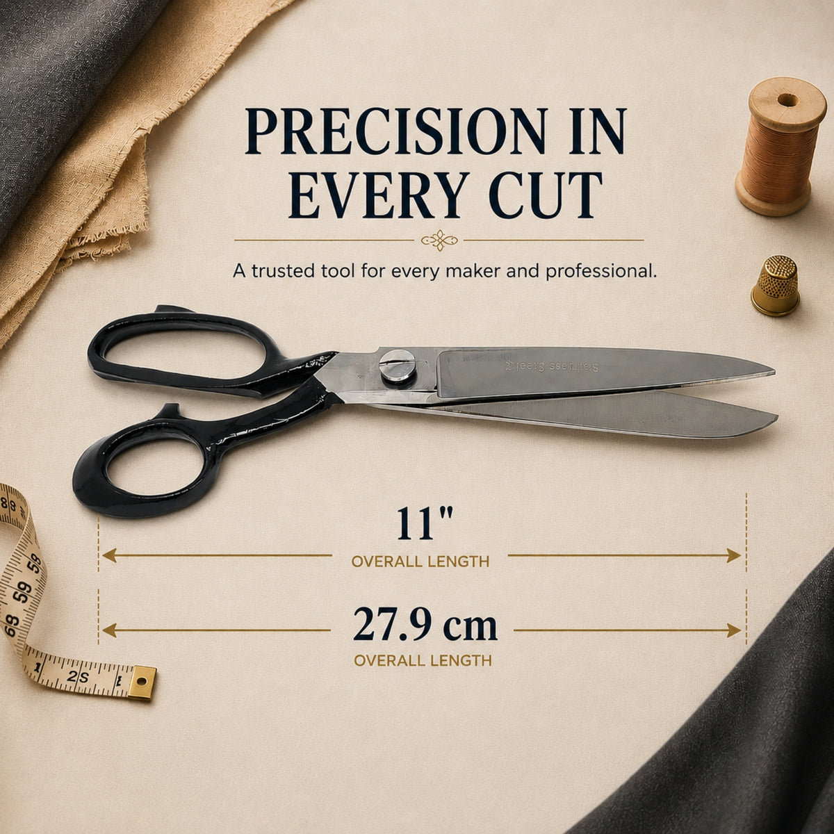 Fabric Scissors Tailor Sewing Shears 11-Inch Heavy-Duty Stainless Steel, Black Handle