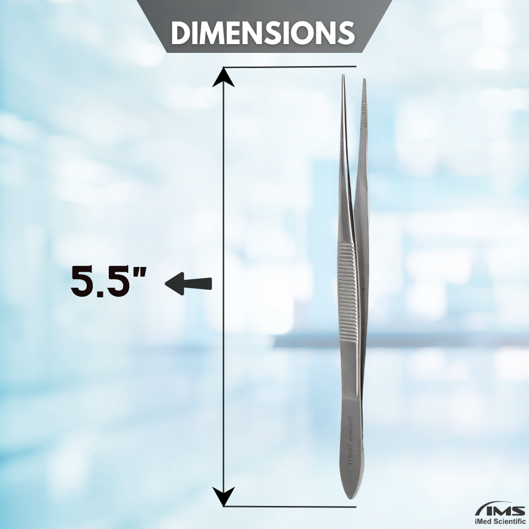 Stainless Steel Micro Surgical Forceps Straight Fine Serrated Points Lab Tweezers 5.5"