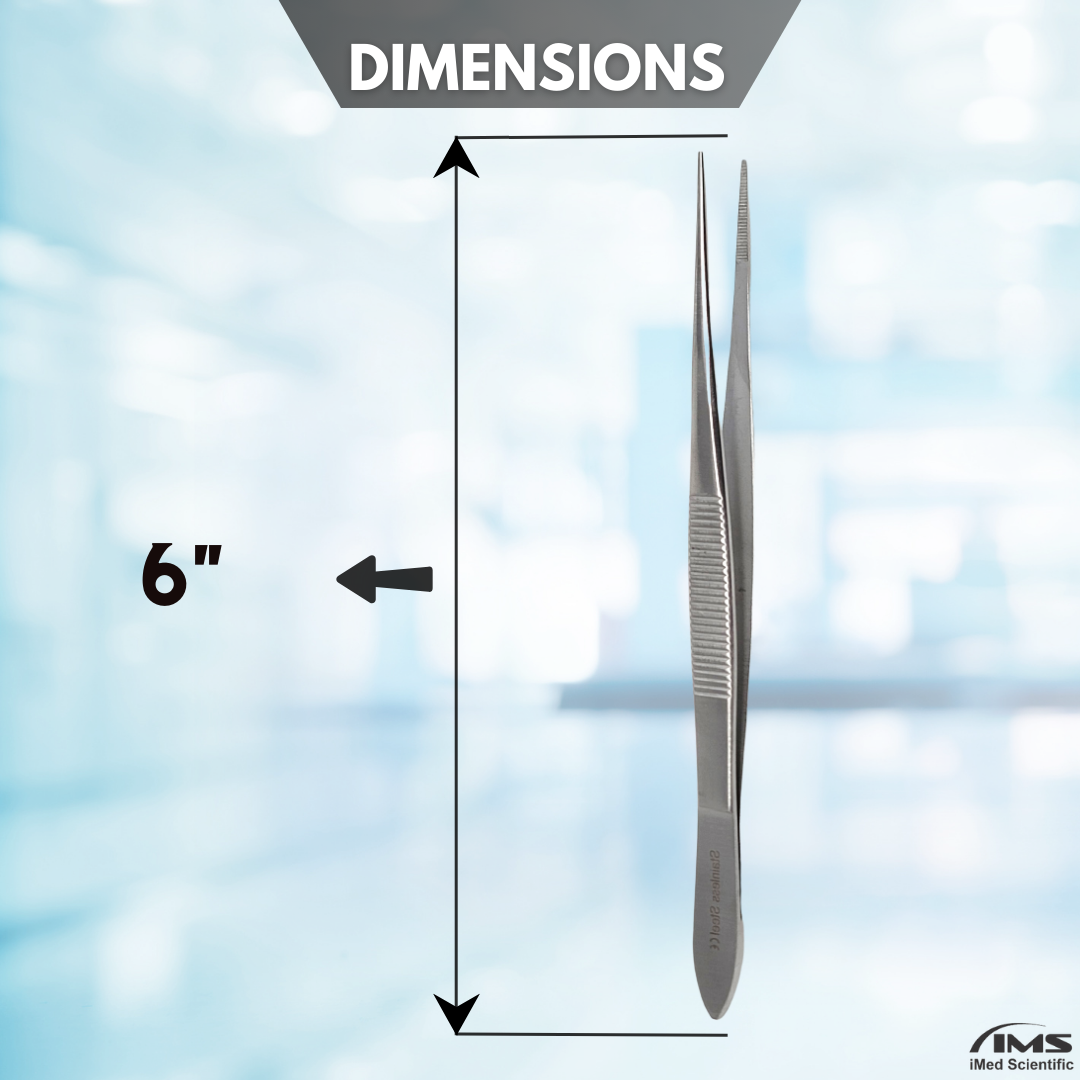 Stainless Steel Micro Surgical Forceps Straight Fine Serrated Points Lab Tweezers 6"