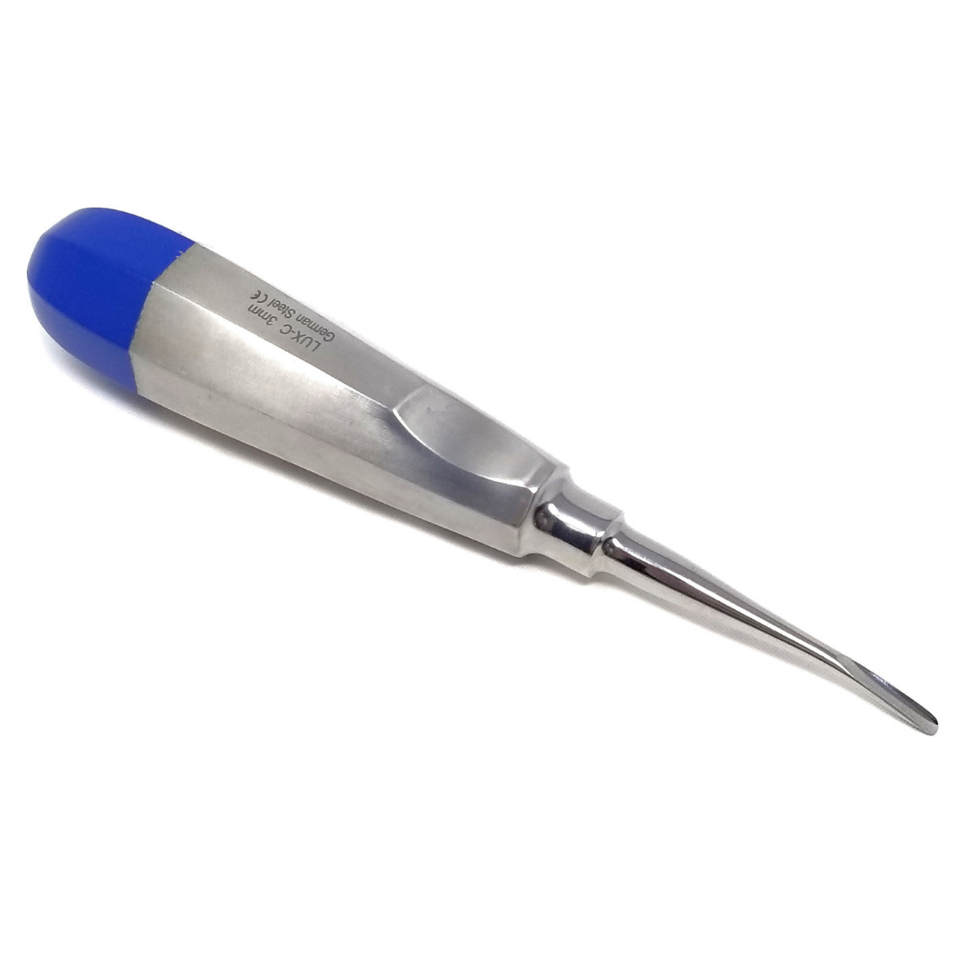 Dental Luxating Elevator Curved 3mm, Blue Handle, Stainless Steel