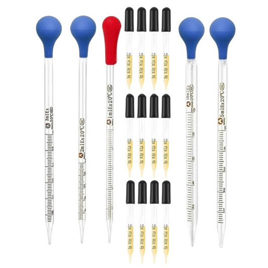 Glass Pipettes Graduated Droppers Set of 17 Pcs with Rubber Heads Lab Pipettors Droppers for Liquid & Essential Oils