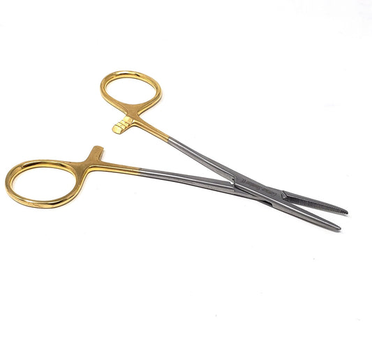 Mosquito Hemostat Forceps 5" Straight, Stainless Steel, Gold Handle