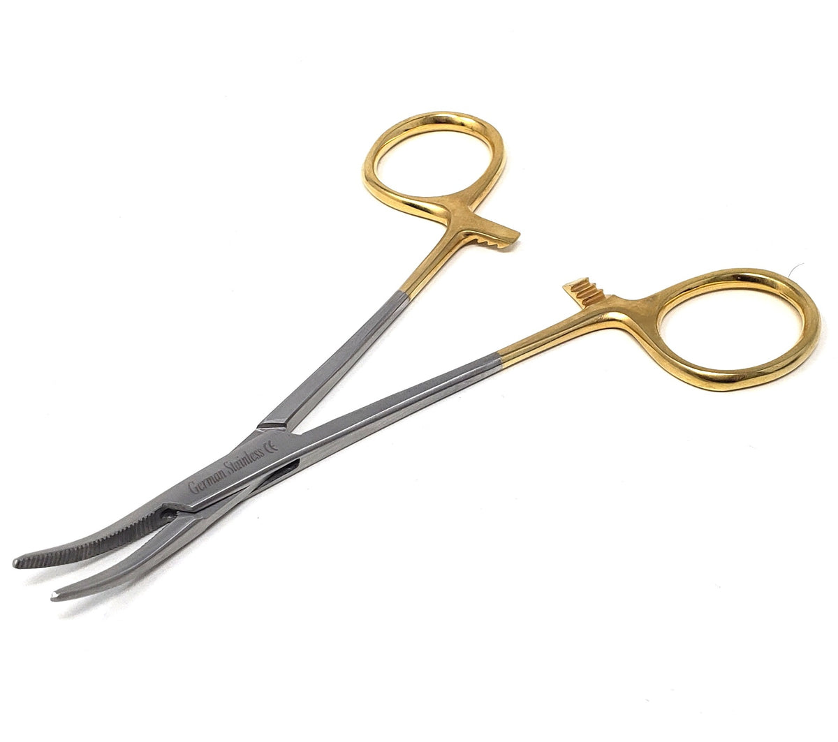 Mosquito Hemostat Forceps 5" Curved, Stainless Steel, Gold Handle