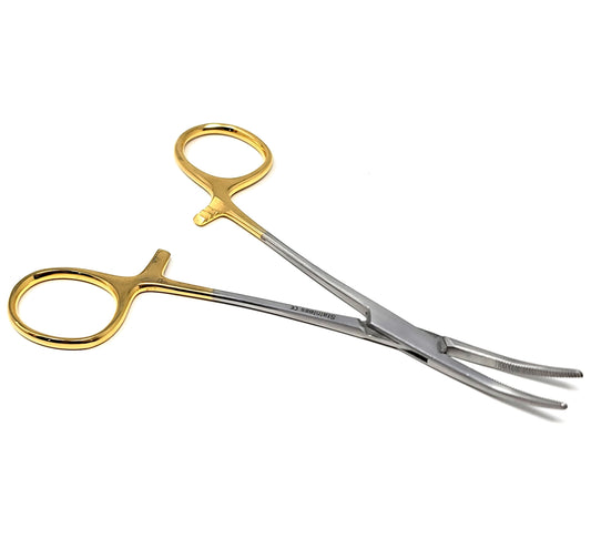 Kelly Rankin Hemostatic Forceps 5.5" Curved, Stainless Steel, Gold Handle