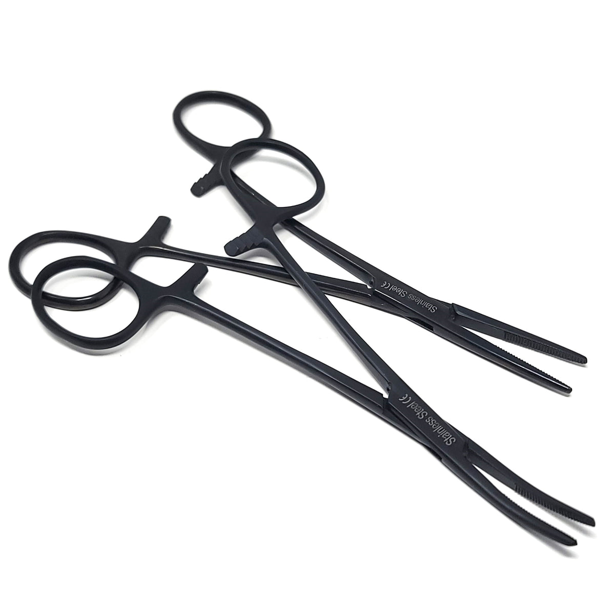 Set of 2 Pcs Tactical Kelly Hemostat Forceps 5.5" (14cm) Straight & Curved with Half Serrated Jaws