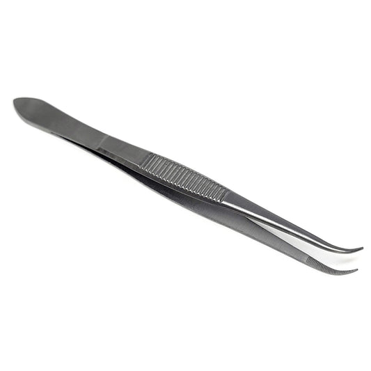 Stainless Steel Micro Surgical Forceps Curved Fine Serrated Points Lab Tweezers 4.5"