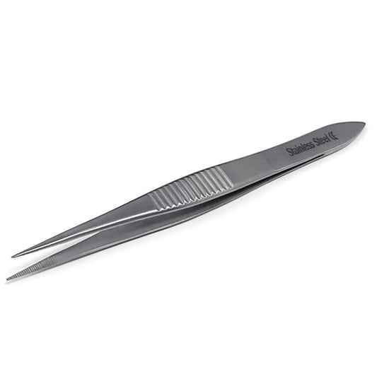 Stainless Steel Micro Surgical Forceps Straight Fine Serrated Points Lab Tweezers 4.5"