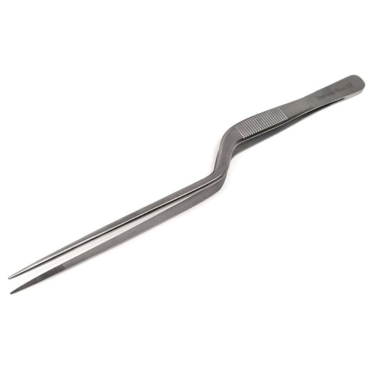 Stainless Steel Micro Surgical Forceps Offset Bayonet Handle Fine Serrated Points Lab Tweezers 8"