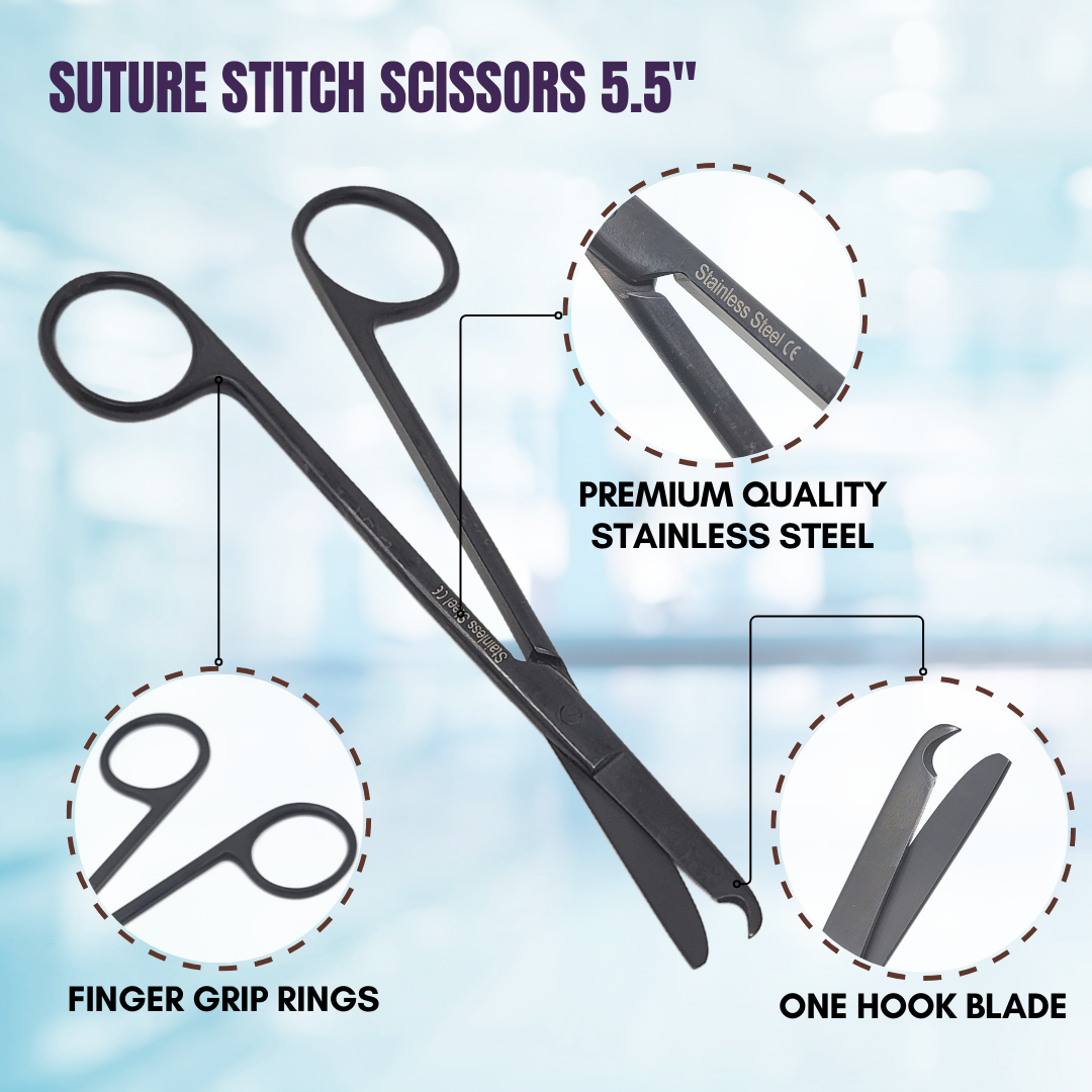 Suture Stitch Scissors 5.5" Stainless Steel Shears, Tactical Black