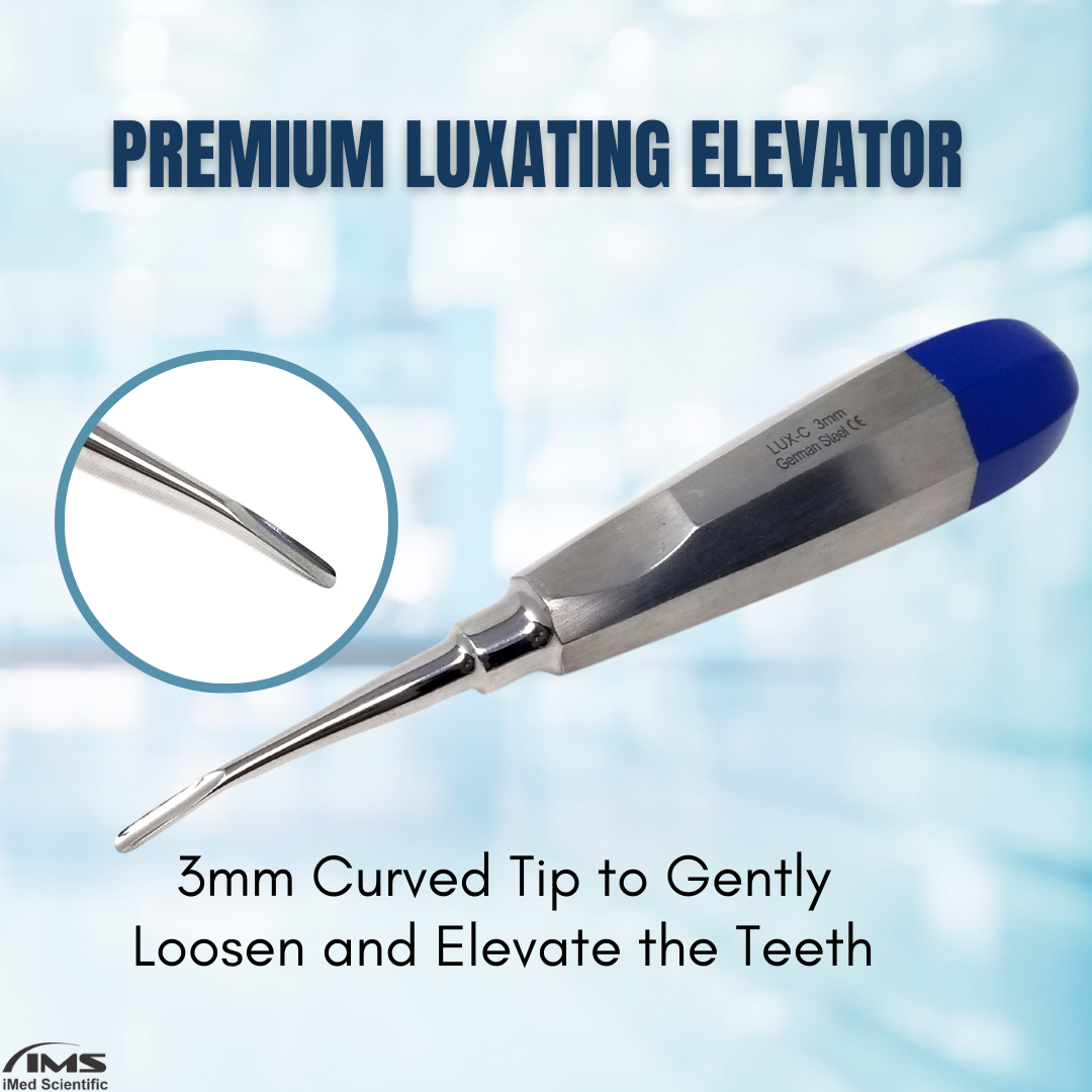 Dental Luxating Elevator Curved 3mm, Blue Handle, Stainless Steel