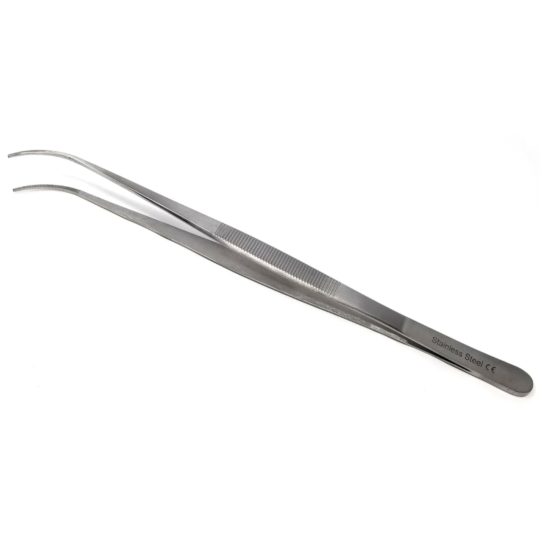 Stainless Steel Micro Surgical Forceps Curved Fine Serrated Points Lab Tweezers 10"