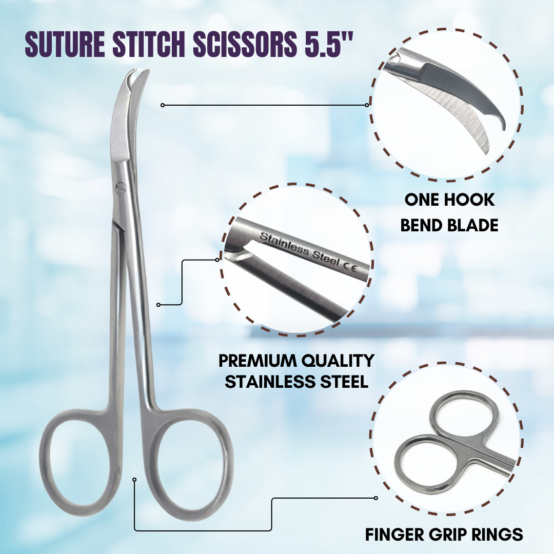 Northbent Suture Stitch Curved Scissors 5.5" Stainless Steel Shears