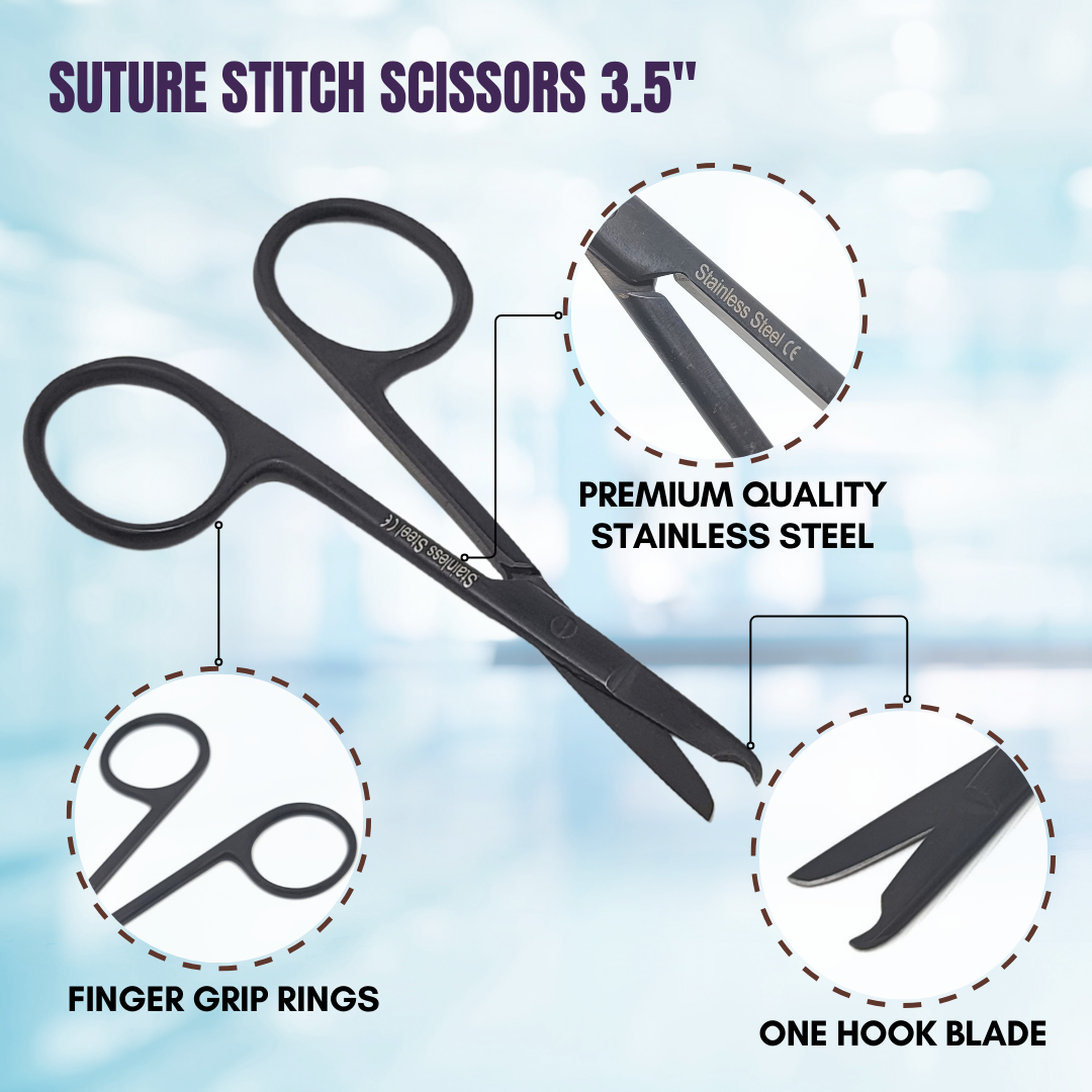 Suture Stitch Scissors 3.5" Stainless Steel Shears, Tactical Black