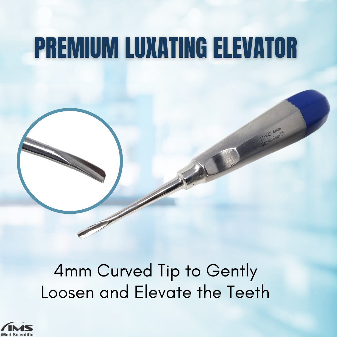 Dental Luxating Elevator Curved 4mm, Blue Handle, Stainless Steel