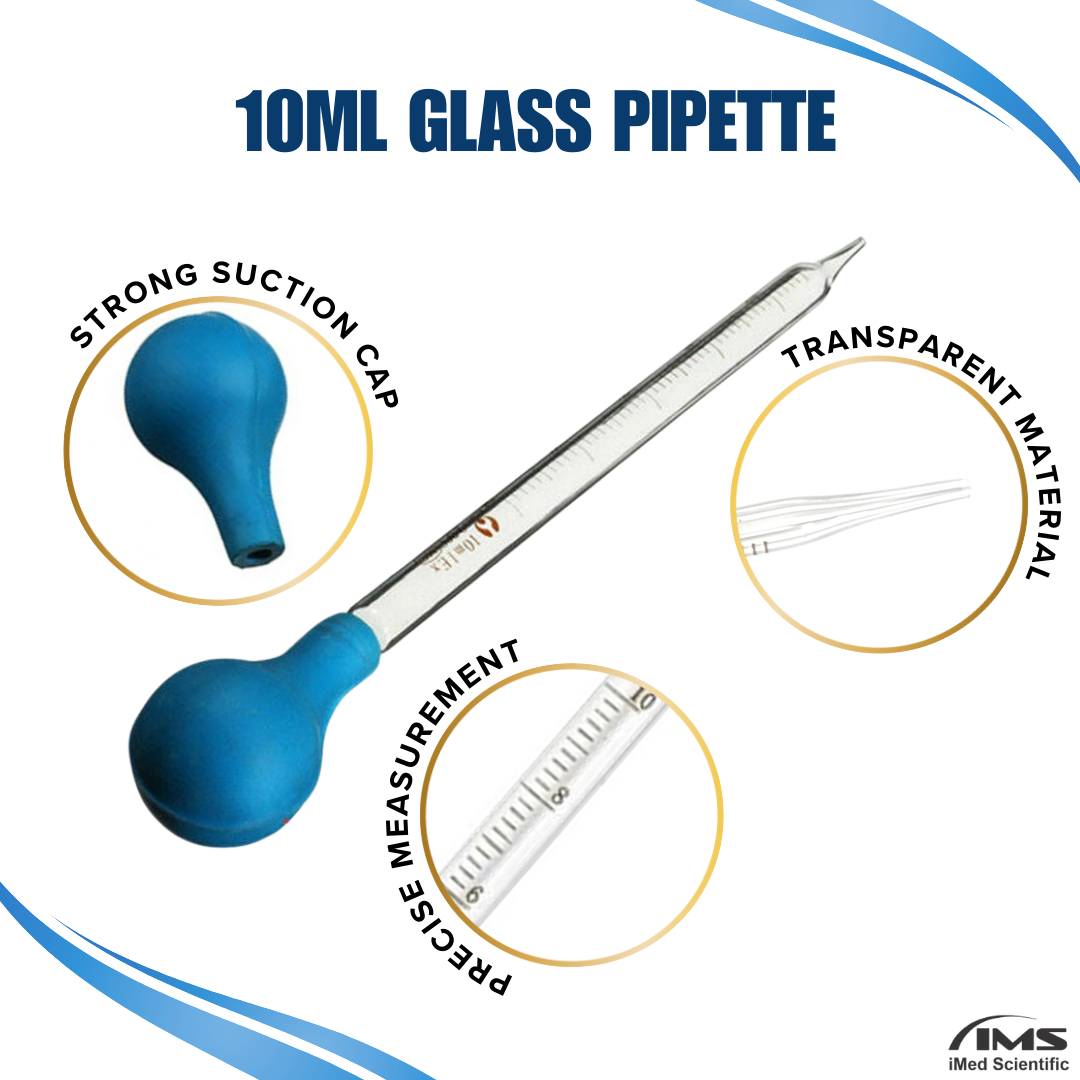 10ml Pipette Glass Dropper Scale Line Lab Liquid Dropping Pipet Blue Rubber Head Pipettors