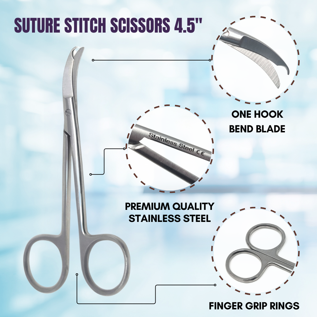 Northbent Suture Stitch Curved Scissors 4.5" Stainless Steel Shears