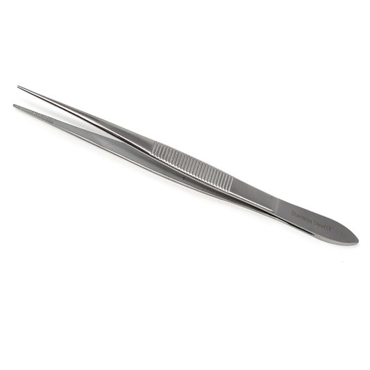 Stainless Steel Micro Surgical Forceps Straight Fine Serrated Points Lab Tweezers 5.5"