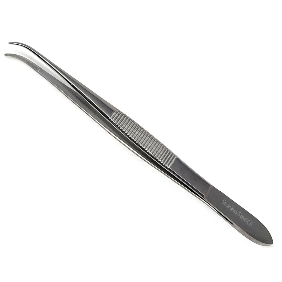 Stainless Steel Micro Surgical Forceps Curved Fine Serrated Points Lab Tweezers 6"