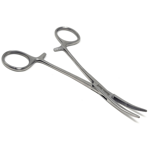Kelly Hemostat Forceps Half Serrated Jaws Curved Stainless Steel 5.5" (14cm)
