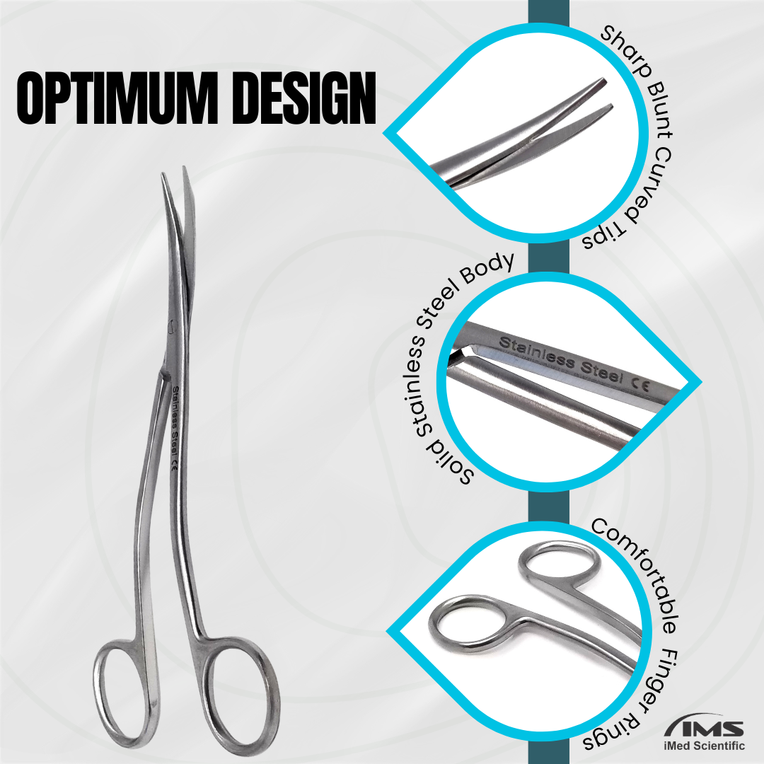 Multifunction Metzenbaum Dissecting Scissors Double Curved Stainless Steel Slim Shears - 6.25"
