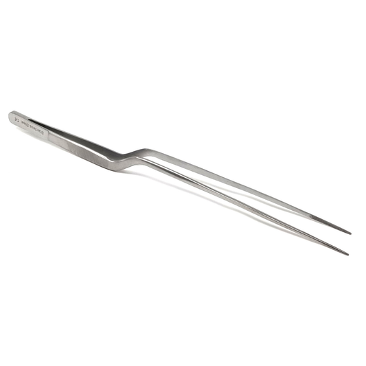 Stainless Steel Micro Surgical Forceps Offset Bayonet Handle Fine Serrated Points Lab Tweezers 12"