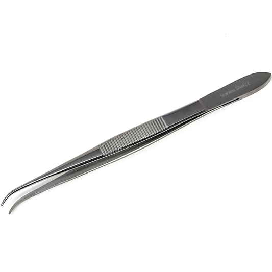 Stainless Steel Micro Surgical Forceps Curved Fine Serrated Points Lab Tweezers 5.5"