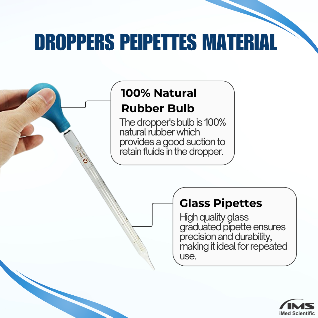 10ml Pipette Glass Dropper Scale Line Lab Liquid Dropping Pipet Blue Rubber Head Pipettors