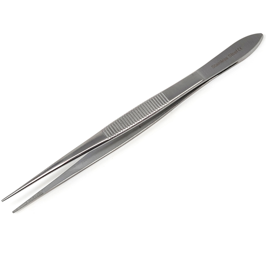 Stainless Steel Micro Surgical Forceps Straight Fine Serrated Points Lab Tweezers 6"