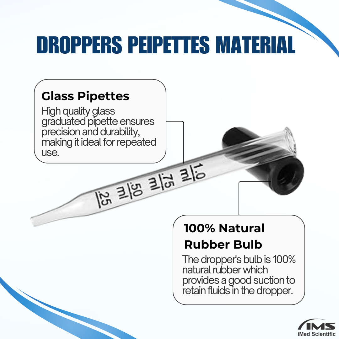 1ML Glass Graduated Dropper with Rubber Cap Straight Drip Tube Dropping Pipette for Laboratory - 12pcs