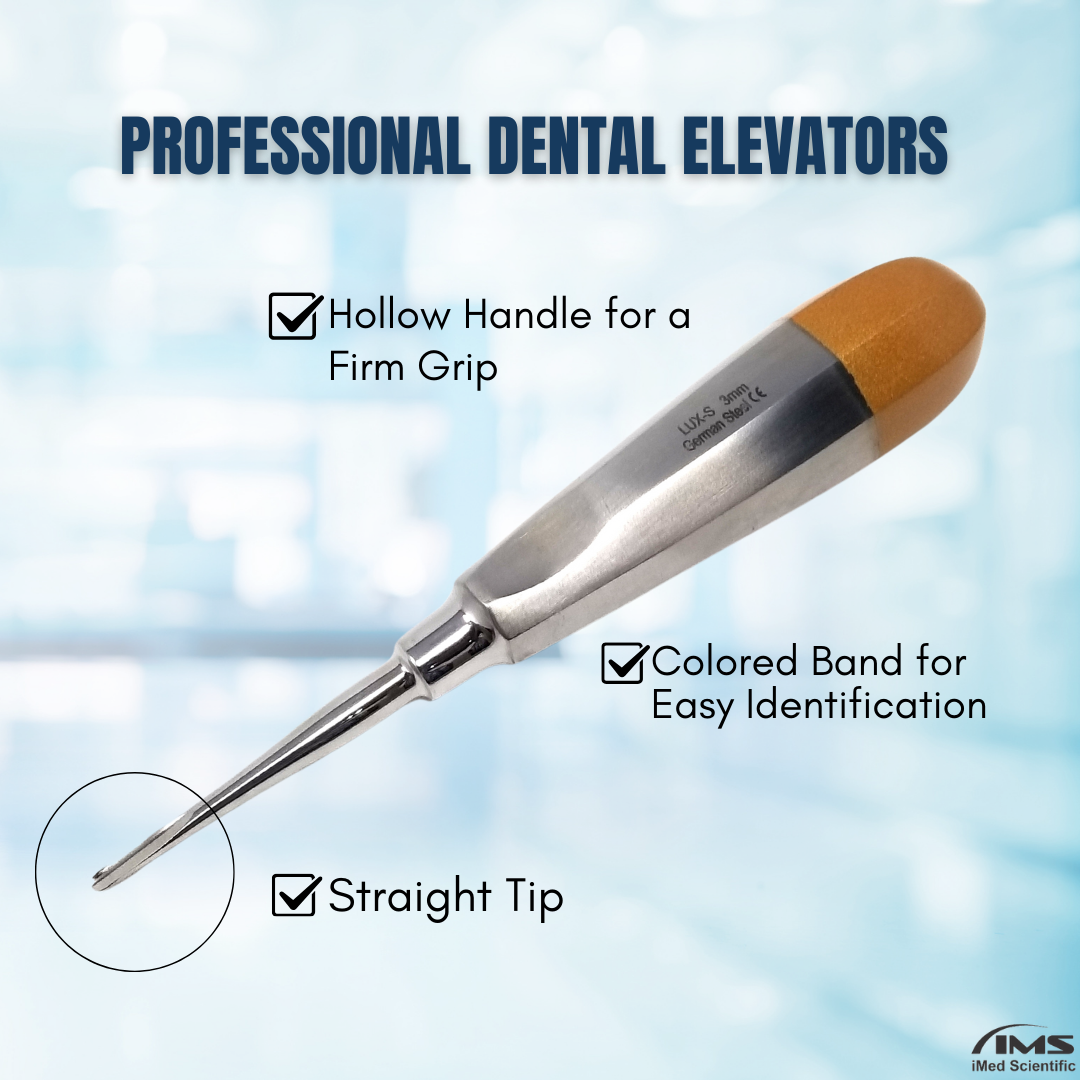 Dental Luxating Elevator Straight 3mm, Gold Handle, Stainless Steel