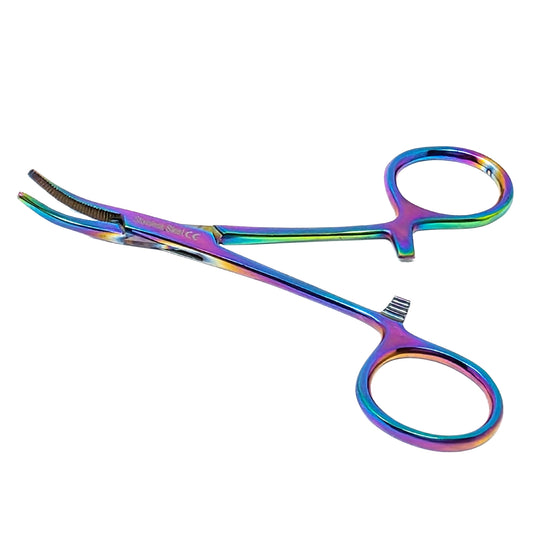 4" Hemostat Forceps, Curved Serrated, Stainless Steel, Multi