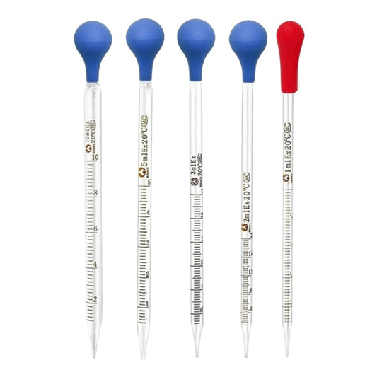 Set of 5 Glass Graduated Lab Pipette Droppers for Liquid & Oil 1/2/3/5/10ml