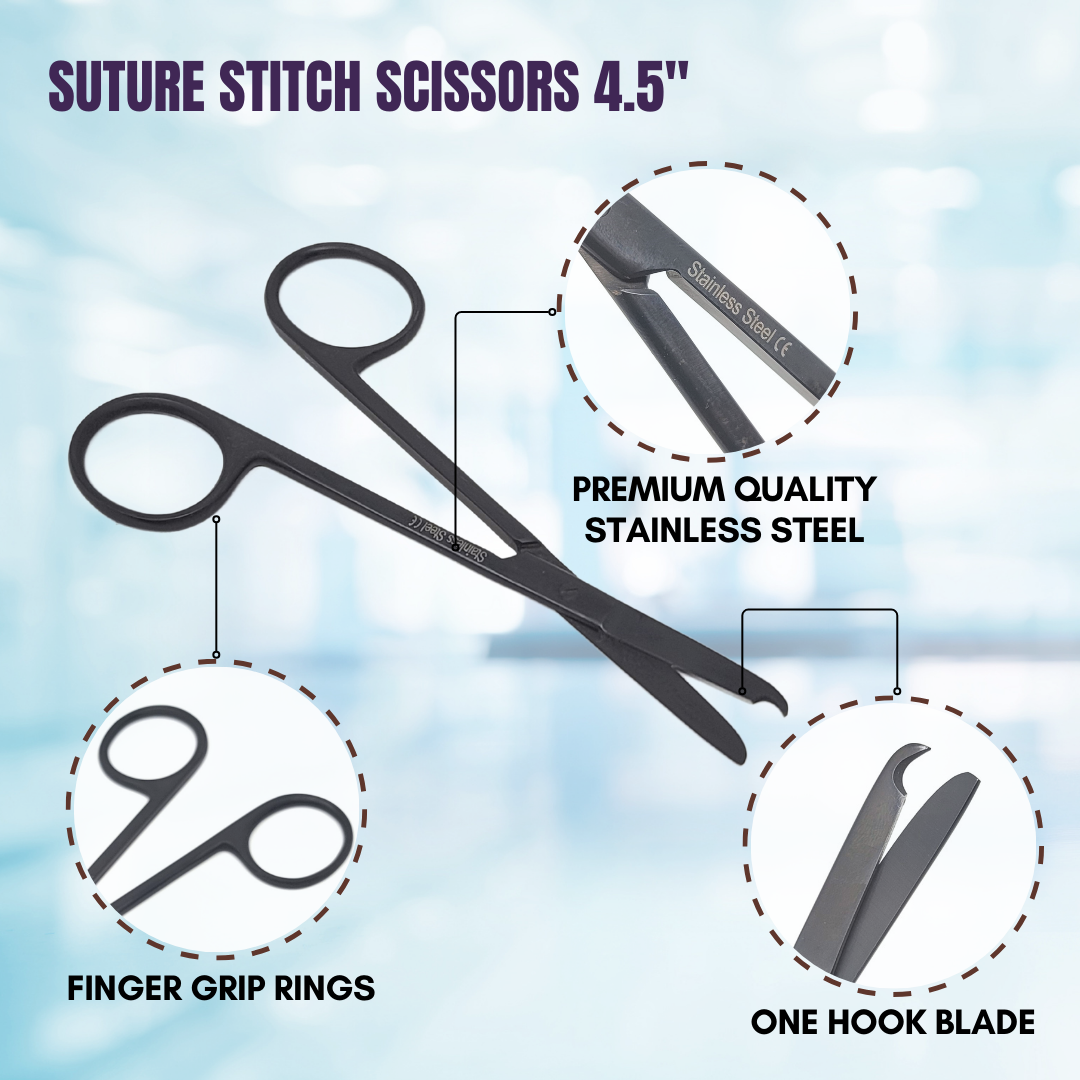 Suture Stitch Scissors 4.5" Stainless Steel Shears, Tactical Black