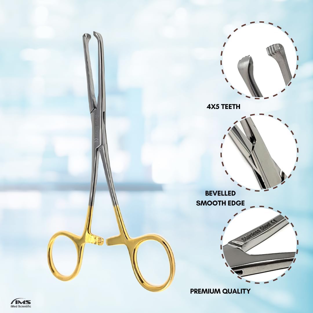 Allis Tissue Forceps 4x5 Teeth, 6" Stainless Steel Clamps, Gold Handle